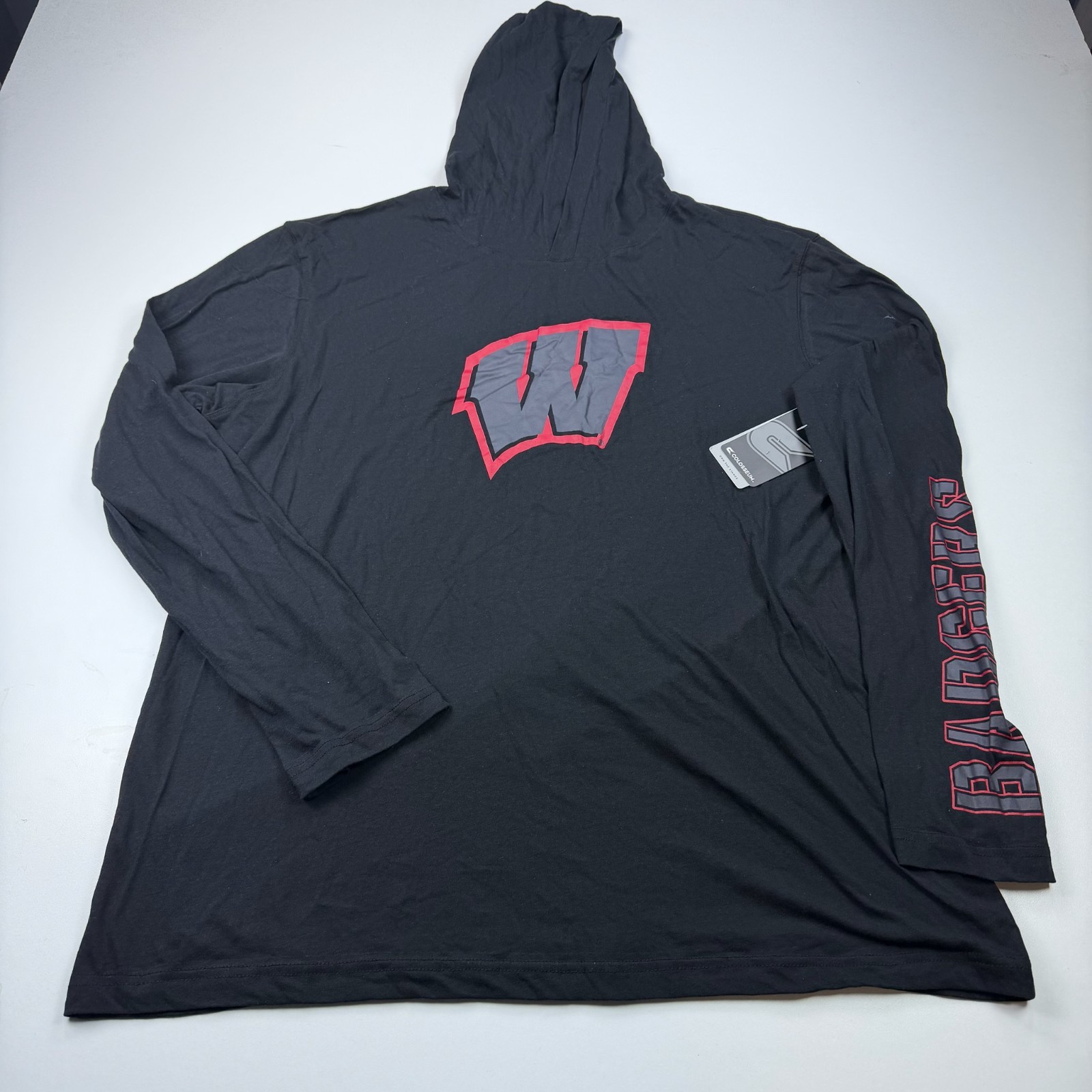 NEW Wisconsin Badgers Hooded Shirt Mens 2XL XXL Black Long Sleeve Pullover NCAA