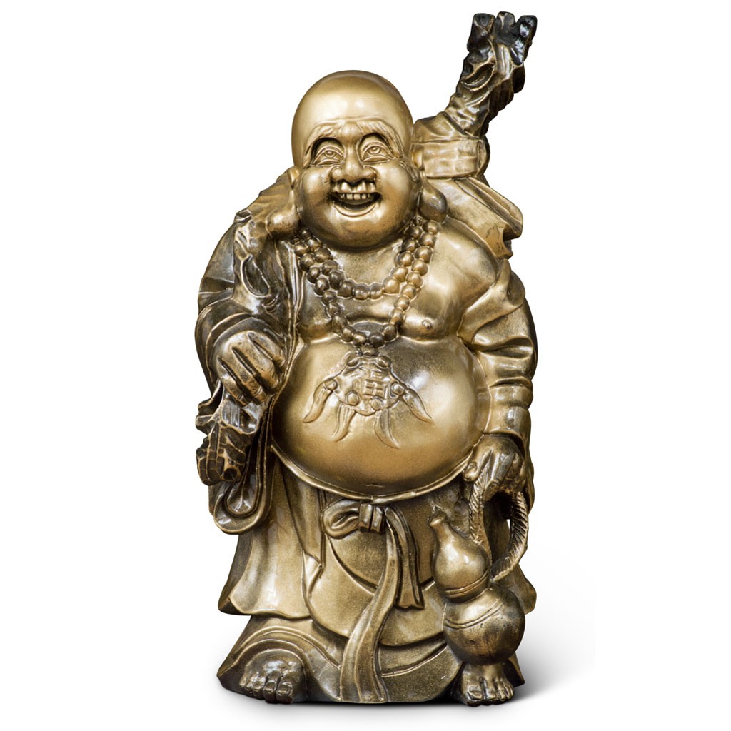 US SELLER - Gilt Chinese Laughing Buddha Standing Statue