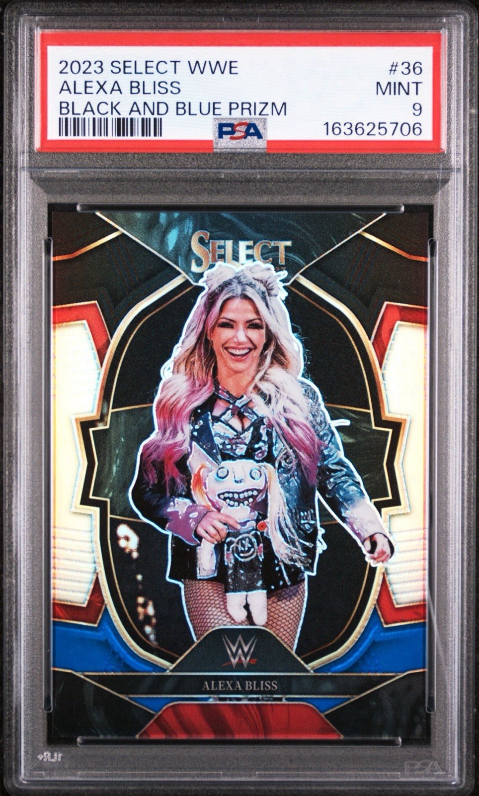 PSA 9 Alexa Bliss 2023 Panini Select #36 Black & Blue Prizm /49 - None Higher PSA 9 Alexa Bliss 2023 Panini Select #36 Black & Blue Prizm /49 - None Higher