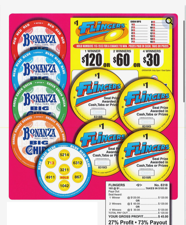 Pull Tab - Chips - Game -5 Pack - Flingers - 165 ct Pull Tab - Chips - Game -5 Pack - Flingers - 165 ct
