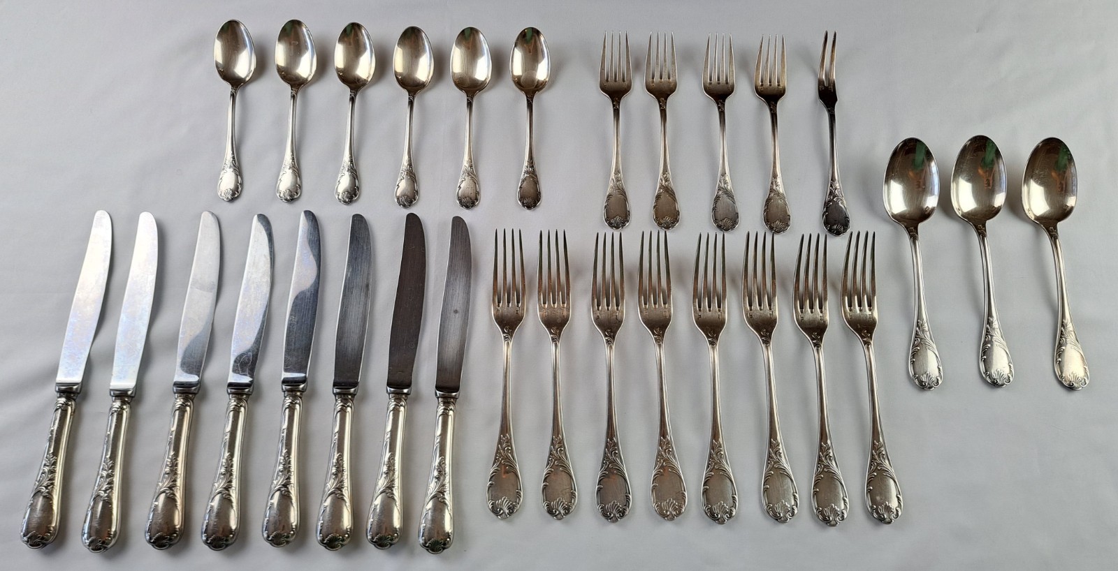 Christofle Marly 30 Pc Silverplate Flatware Set France Forks Spoons Knives