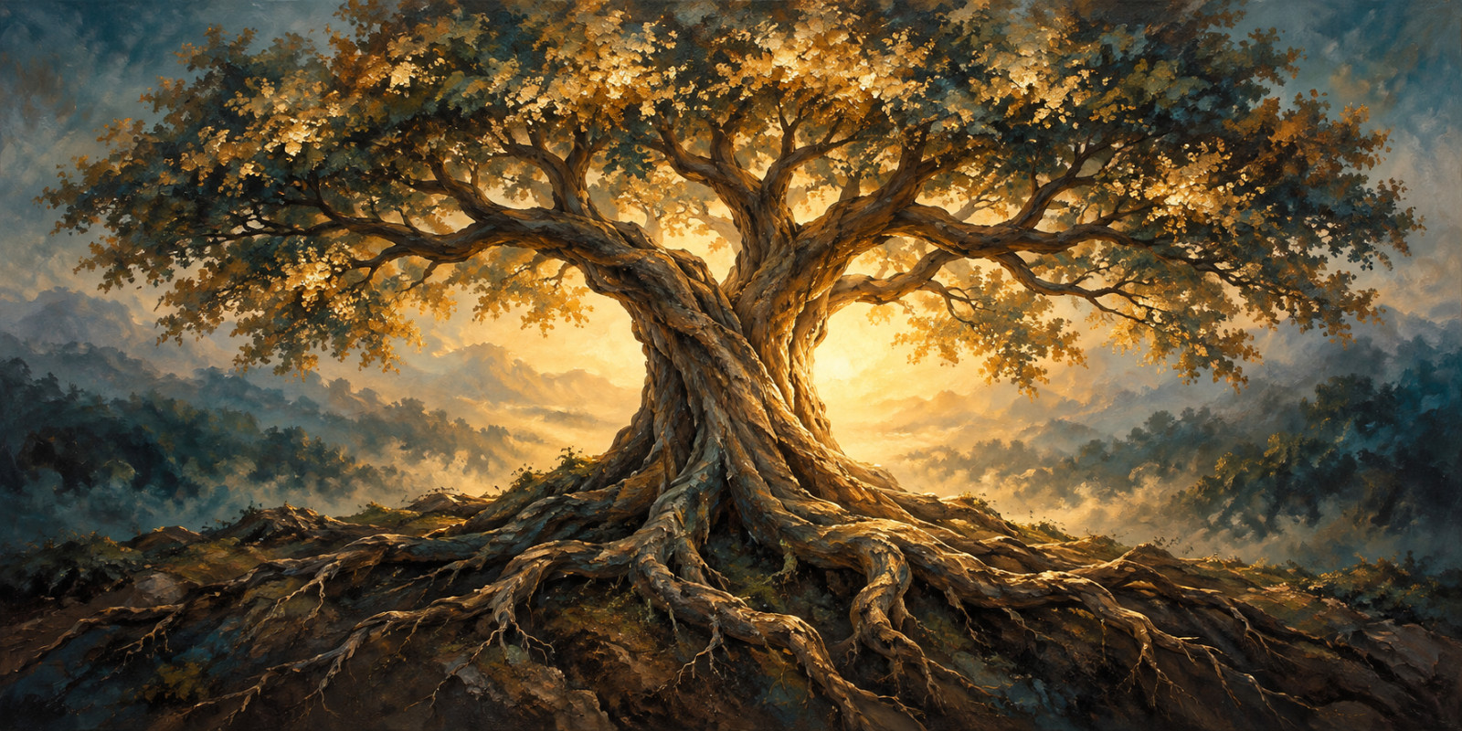 Original Hand Painted Acrylic Tree of Life Painting 20x40 Unframed