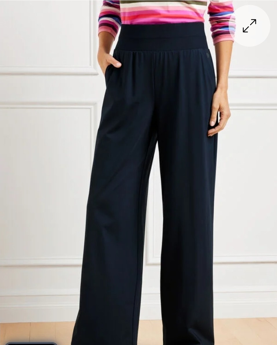 T by Talbots Petite Navy Wide Leg Pants Pull On Athleisure Travel Smart Casual 