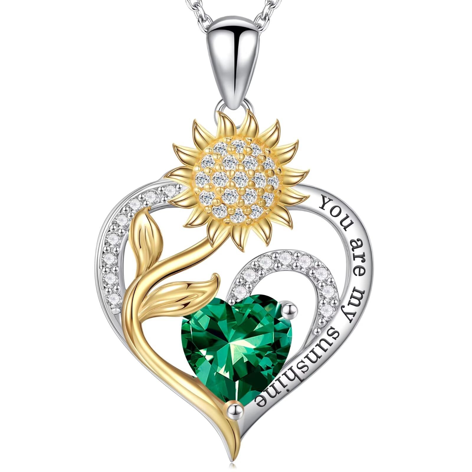 Iefil Sunflower Gifts for Women - Necklace 05-May-Emerald Green Iefil Sunflower Gifts for Women - Necklace 05-May-Emerald Green