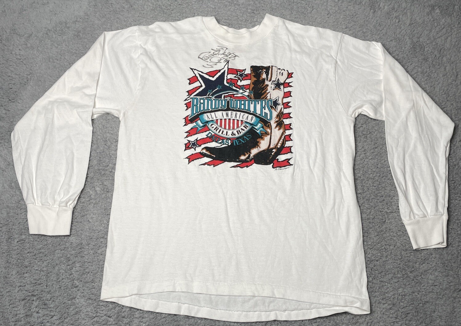 VTG Dallas Cowboys Randy White All American Grill & Bar Autographed Tshirt Men L