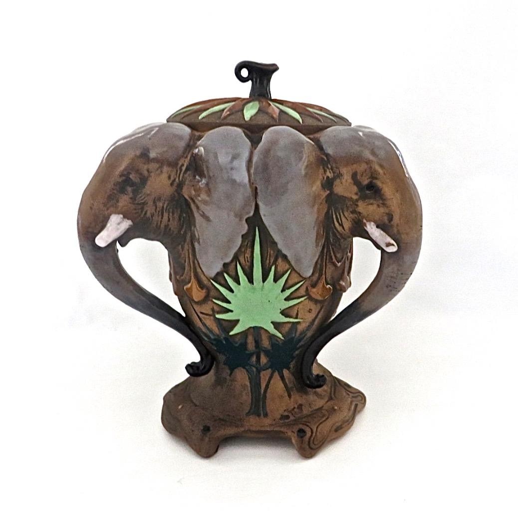 Rare 1890-1910 Antique Amphora Elephant Head Urn by Stelllmacher