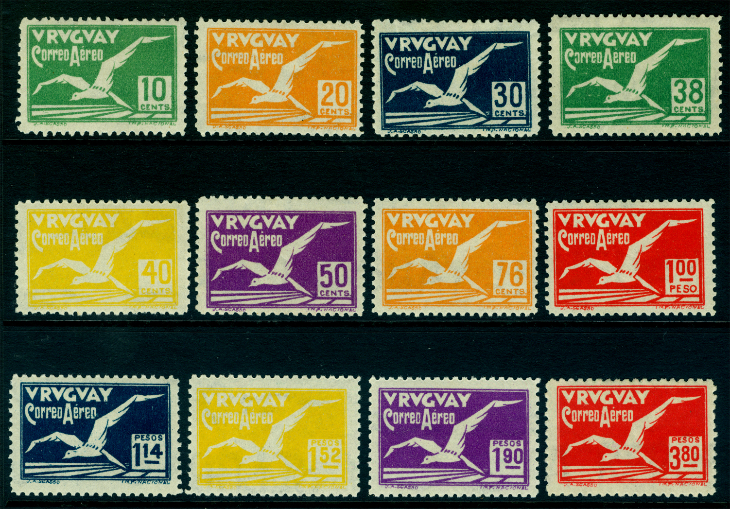 URUGUAY 1928 AIRMAIL - ALBATROSS - complete set Scott # C14-C25 mint MH URUGUAY 1928 AIRMAIL - ALBATROSS - complete set Scott # C14-C25 mint MH