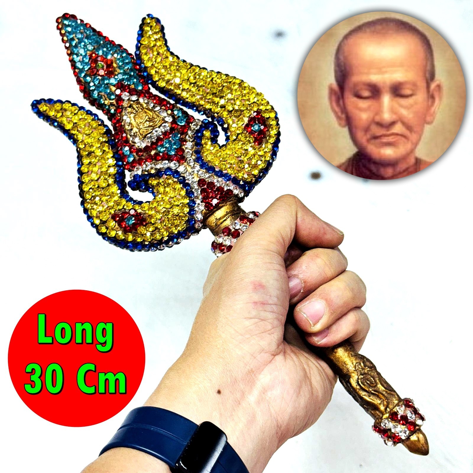 Antique King Trishula Warrior Crystal Toh WatRakang Protection Thai Amulet 18213