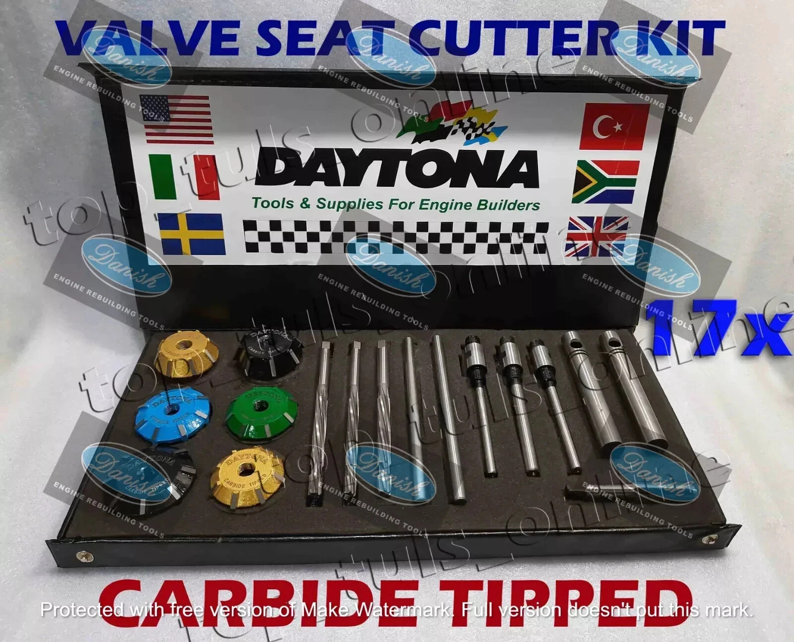 17x GM LS-3 4th Generation VALVE SEAT CUTTER KIT 3 ANGLE CUT CARBIDE TIPPED.