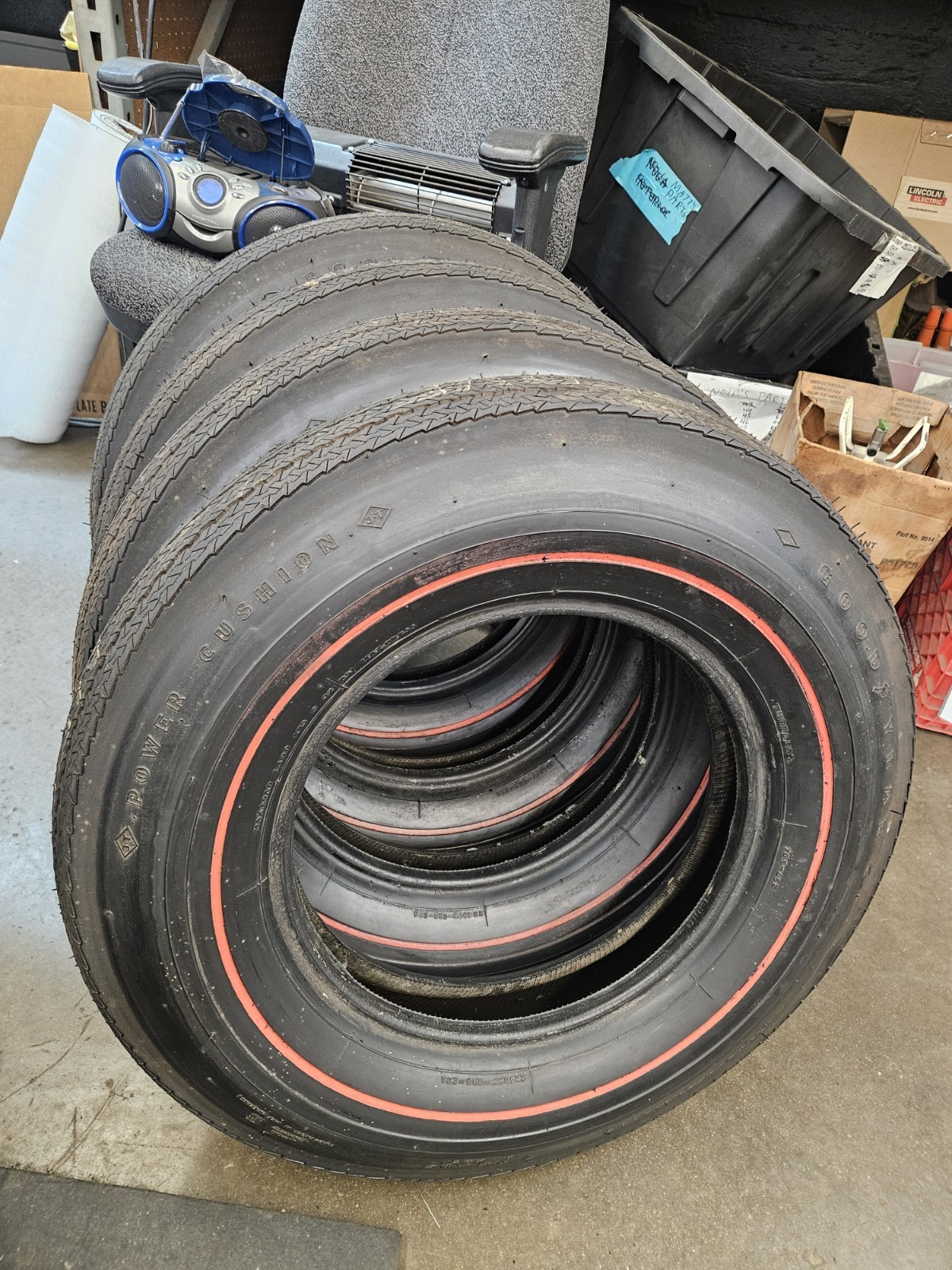 NEW 1963-1967 Corvette Goodyear Power Cushion 7.75-15 Redline Tires OLD DATES NEW 1963-1967 Corvette Goodyear Power Cushion 7.75-15 Redline Tires OLD DATES