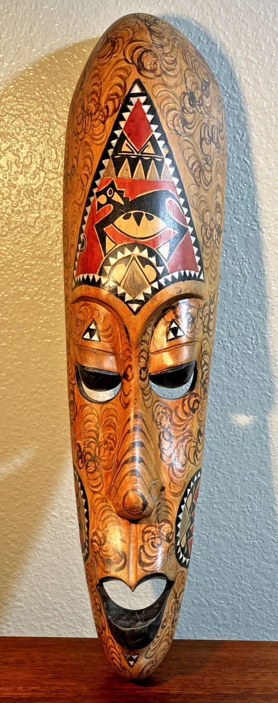 Handcrafted Bali Carved Wooden Mask Painted Animal w/ Swirls 19.5 Handcrafted Bali Carved Wooden Mask Painted Animal w/ Swirls 19.5