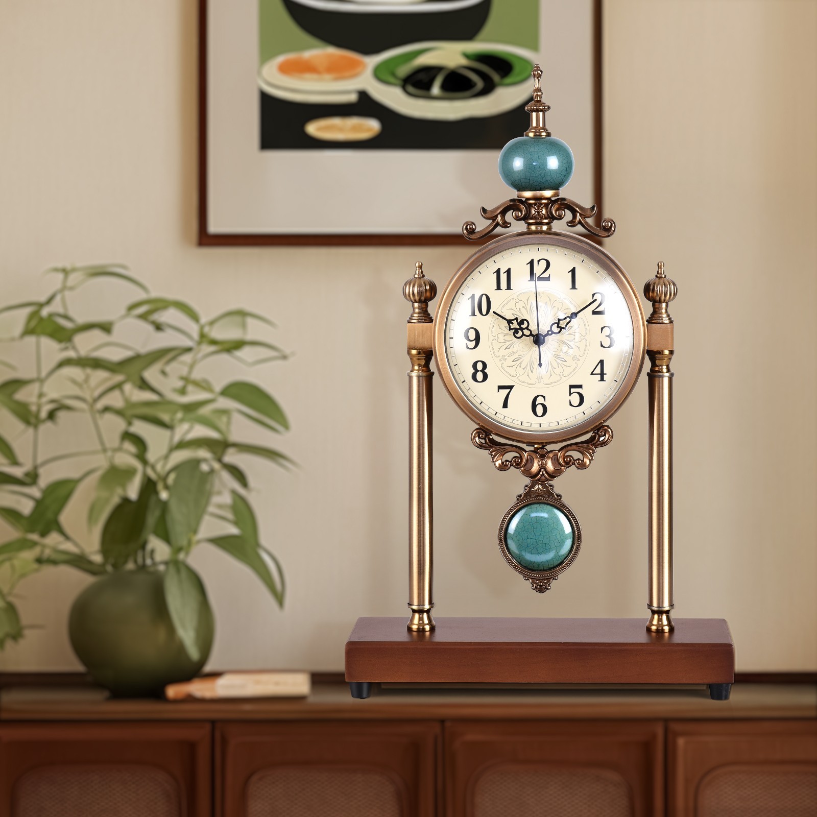 Classic Retro Pendulum Table Clock, Antique Style Desk Clock for Living Room 
