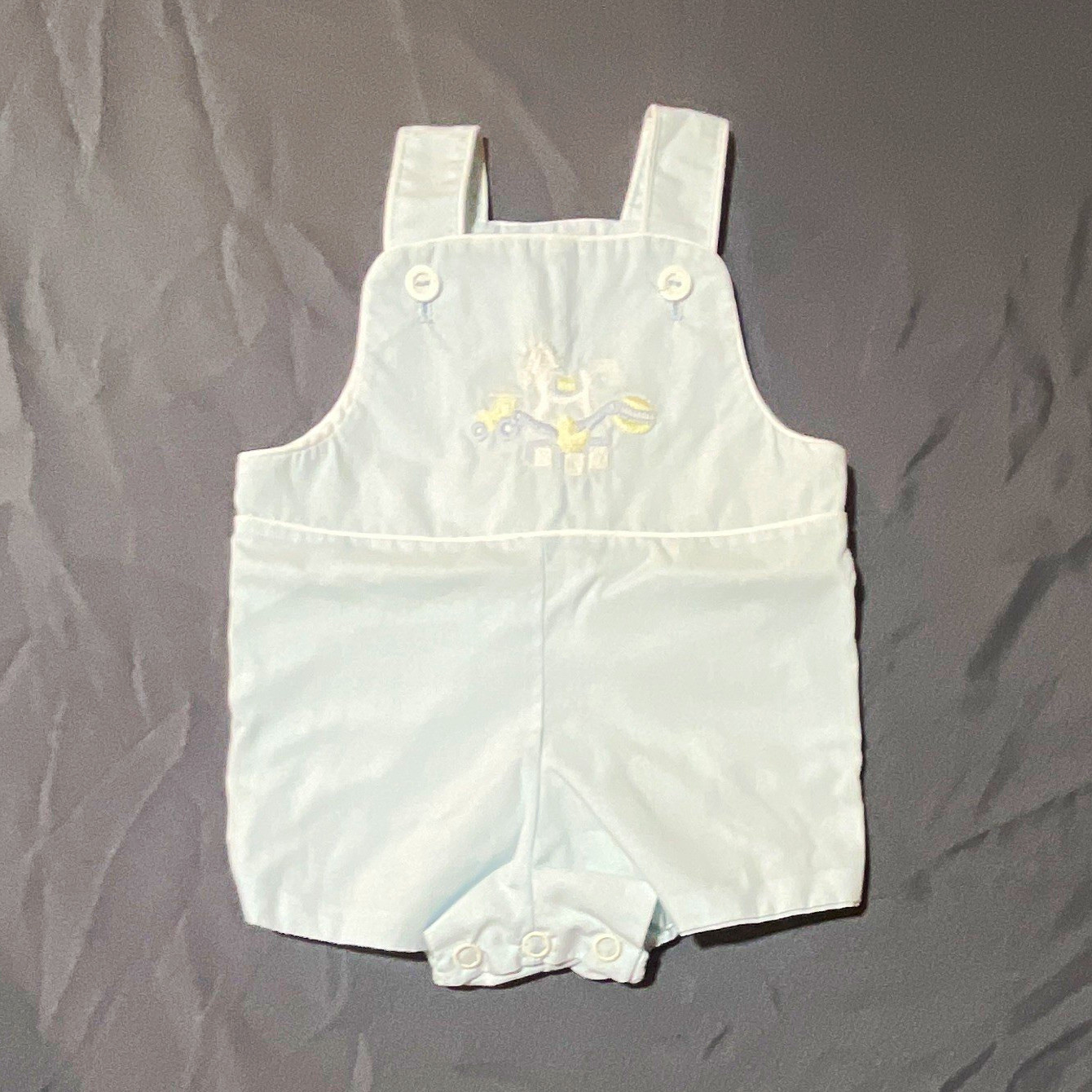 Vintage 1970s Blue Overall Romper Embroidered Horse, 0-3 Months Vintage 1970s Blue Overall Romper Embroidered Horse, 0-3 Months