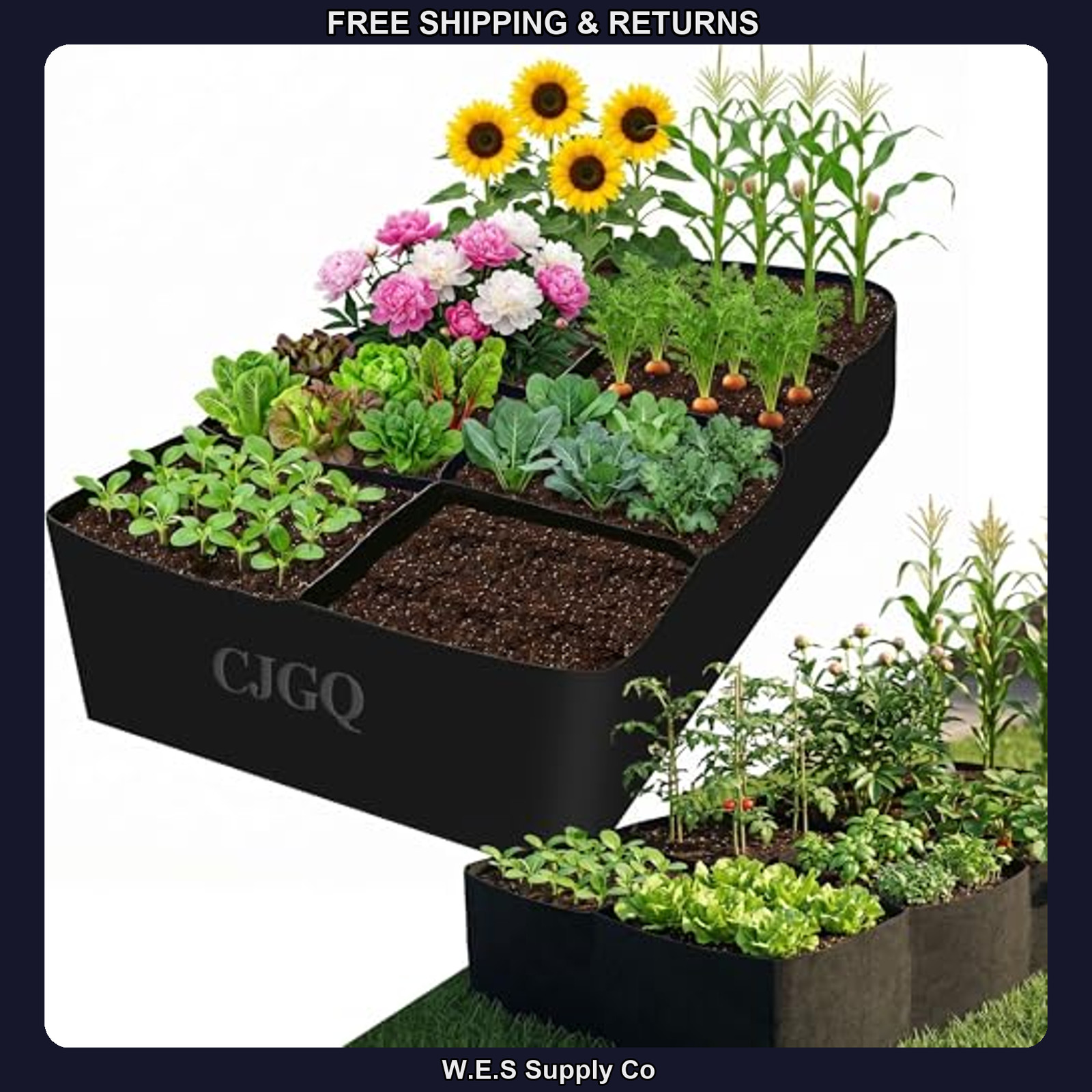 CJGQ 6x3x1ft Fabric Raised Garden Bed 8-Section Grow Bag 128 Gallon