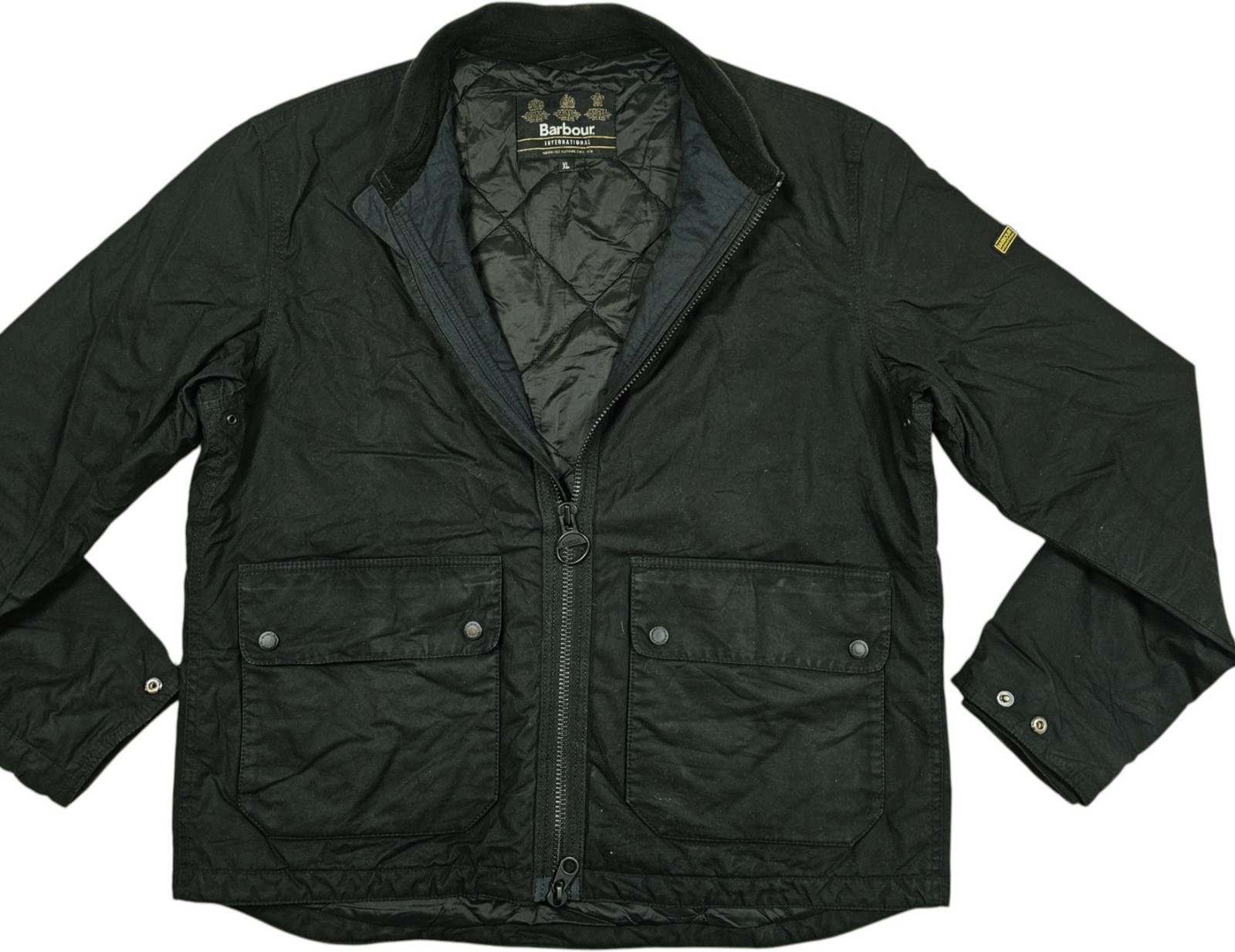 *HOT Men\'s BARBOUR INTERNATIONAL @ INJECTION DETROIT LINED BLACK WAXED Jacket XL