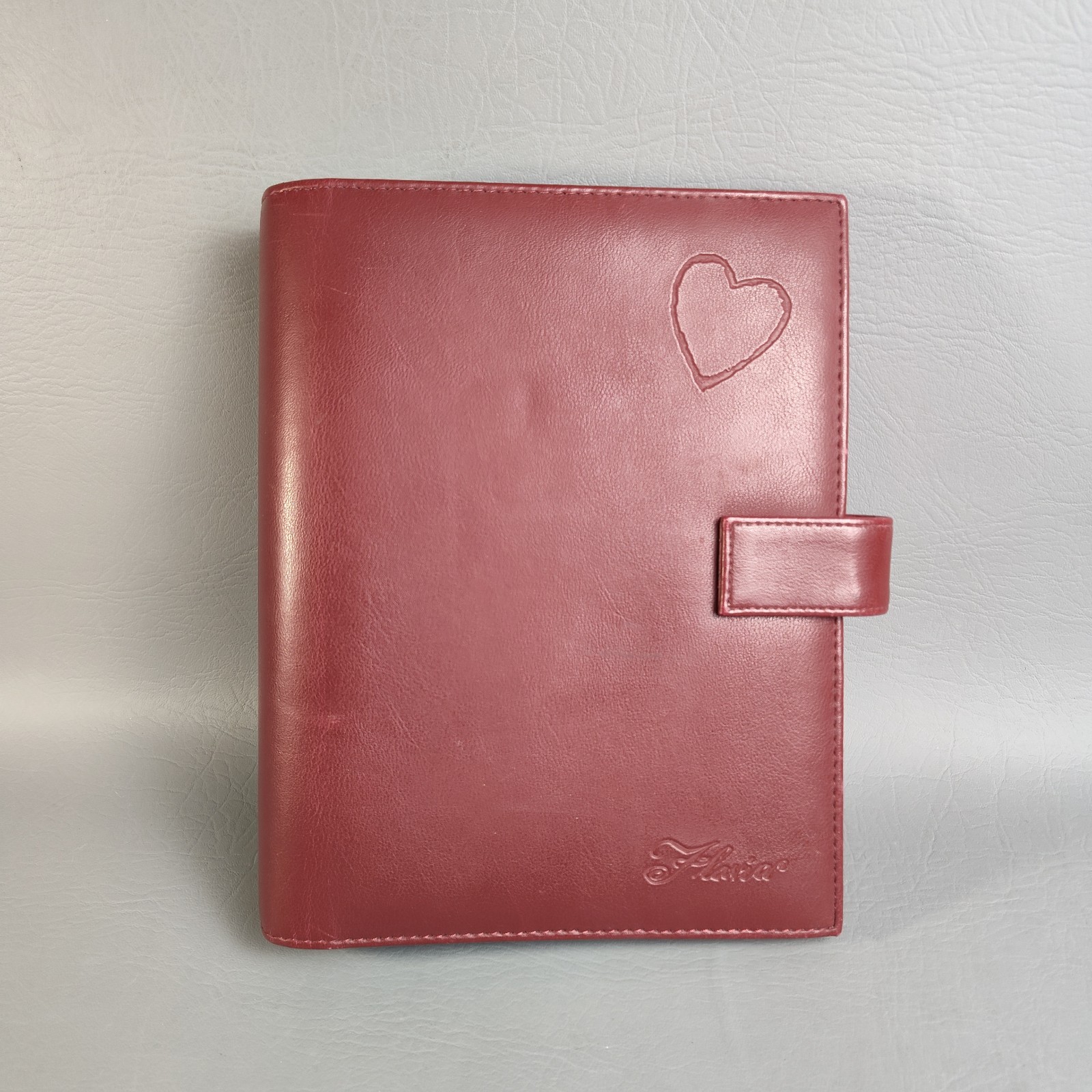 Vintage Day Timer Flavia Planner Classic 7 Ring Organizer Burgundy Leather Heart