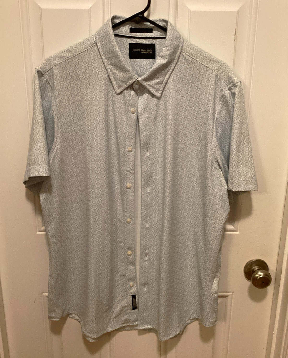 JACHS New York Men\'s L Gray/White Geometric Short Sleeve Button-Up Shirt
