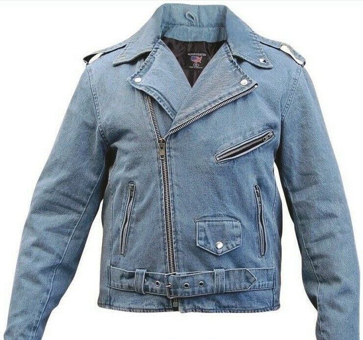 Men\'s Blue Denim Motorcycle Jacket Men\'s Blue Denim Motorcycle Jacket