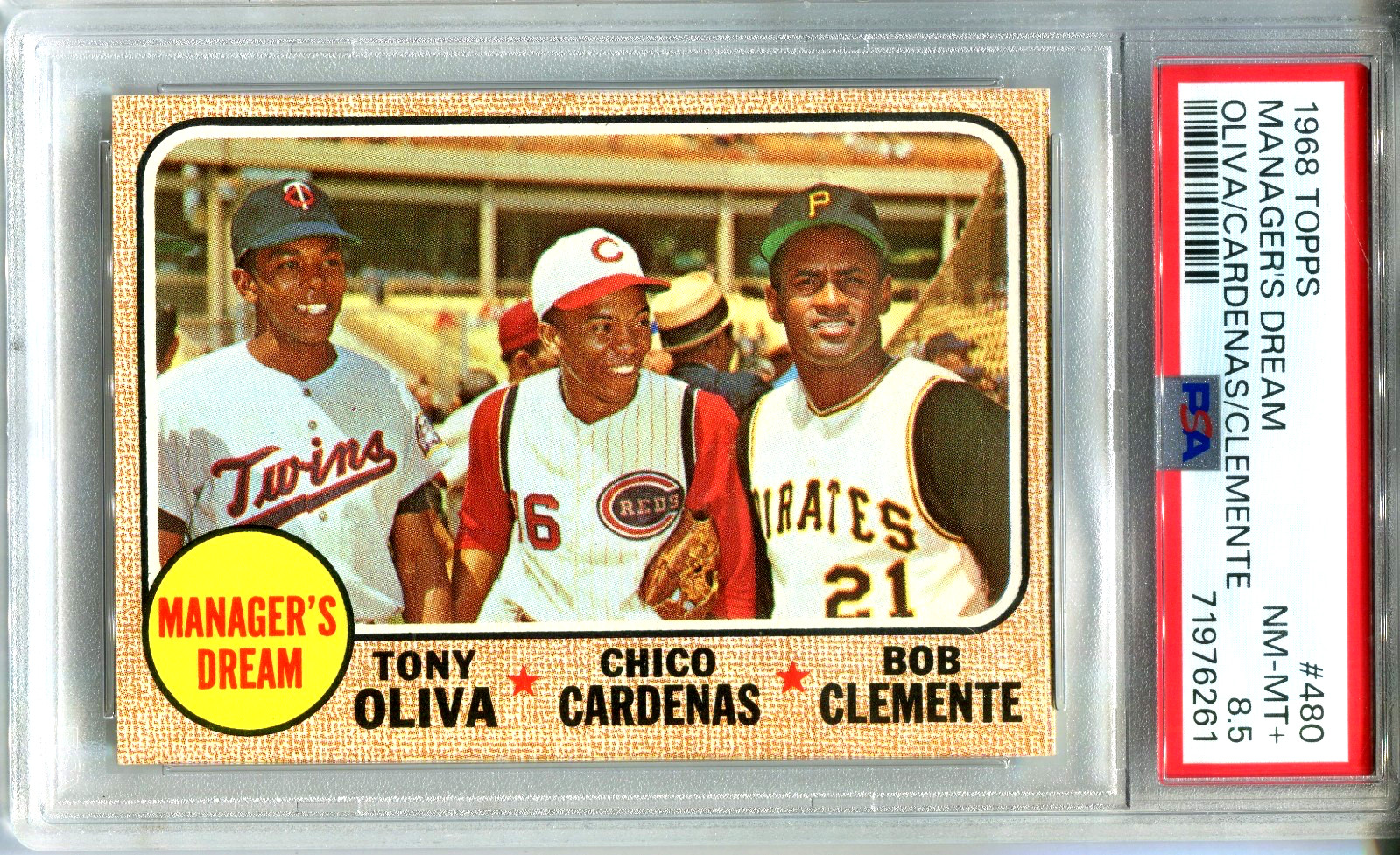 1968 Topps 480 MANAGER\'S DREAM Oliva/Cardenas/Clemente PSA 8.5 NM-MT+ 9 HIGH END 1968 Topps 480 MANAGER\'S DREAM Oliva/Cardenas/Clemente PSA 8.5 NM-MT+ 9 HIGH END
