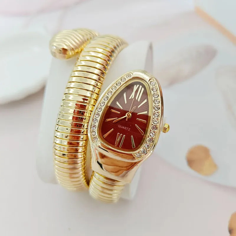 New Snake Diamond Women\'s Watch Personalized Fashion Wrapped Women\'s Quartz-Red New Snake Diamond Women\'s Watch Personalized Fashion Wrapped Women\'s Quartz-Red