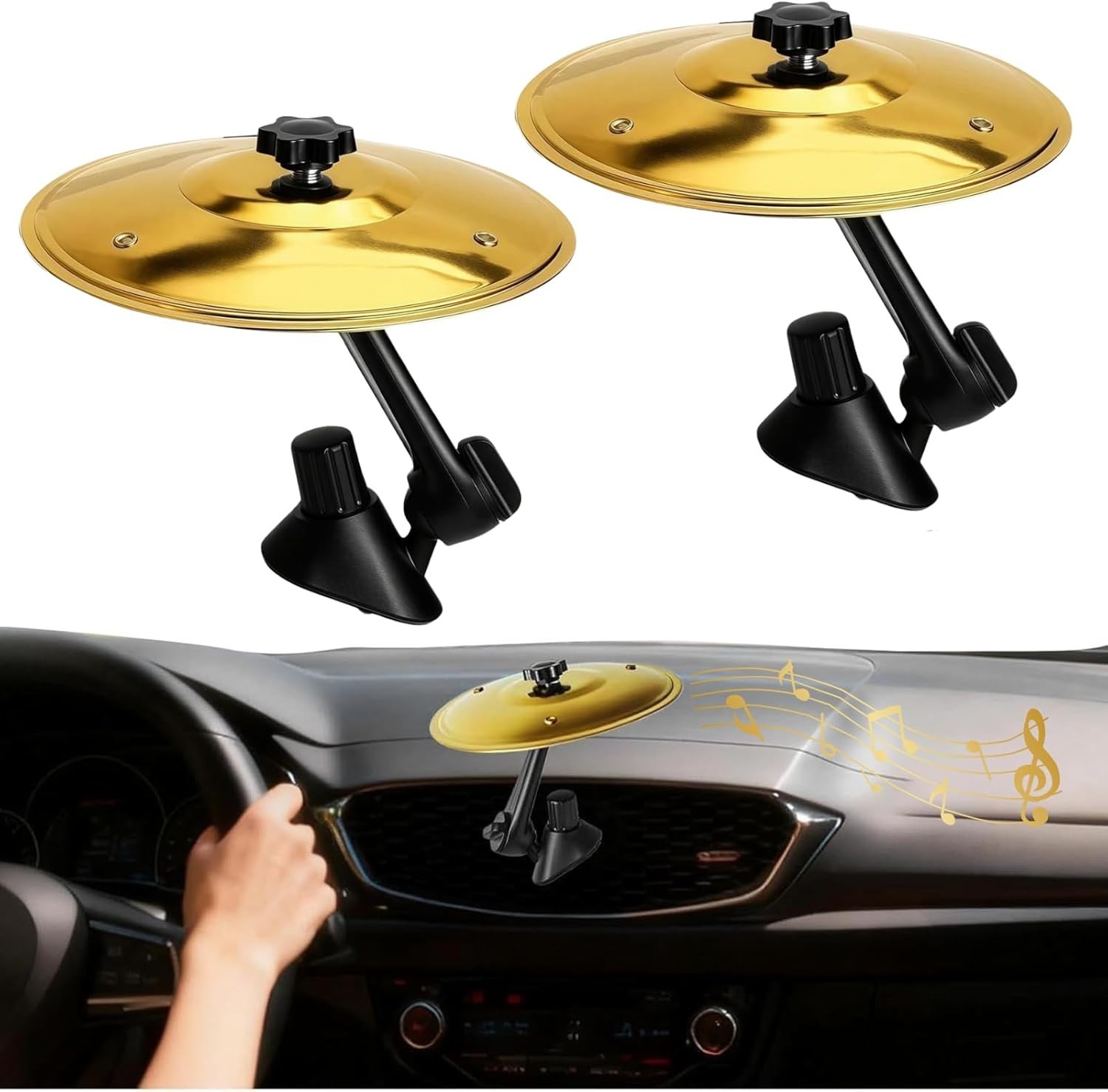 2PCS Car Air Vent Mini Crash Cymbal Drum Dashboard Decoration Gold Gift