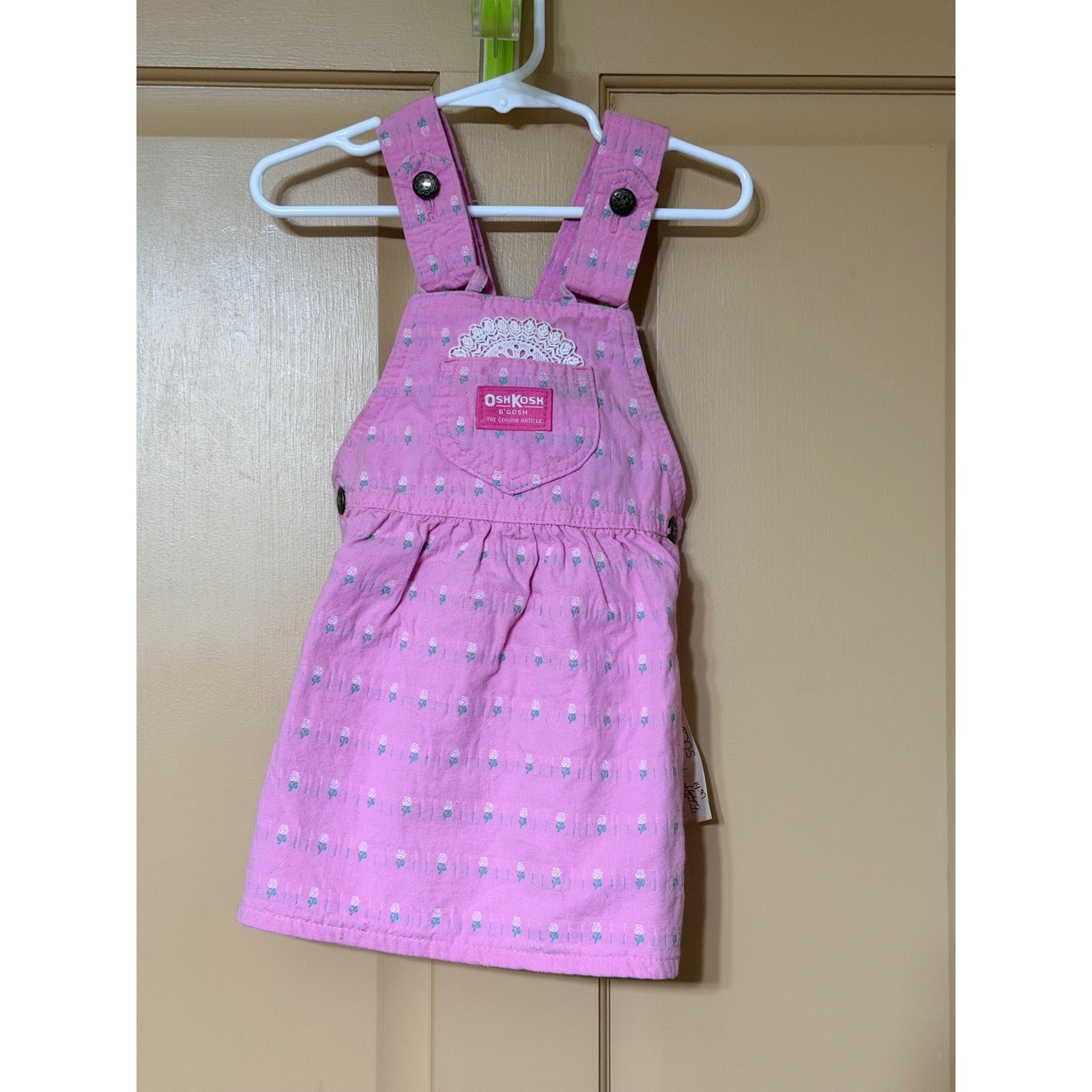 Vintage OshKosh Bgosh Pink Floral Lace Jumper Dress Kids 4T Made in USA 907-9028
