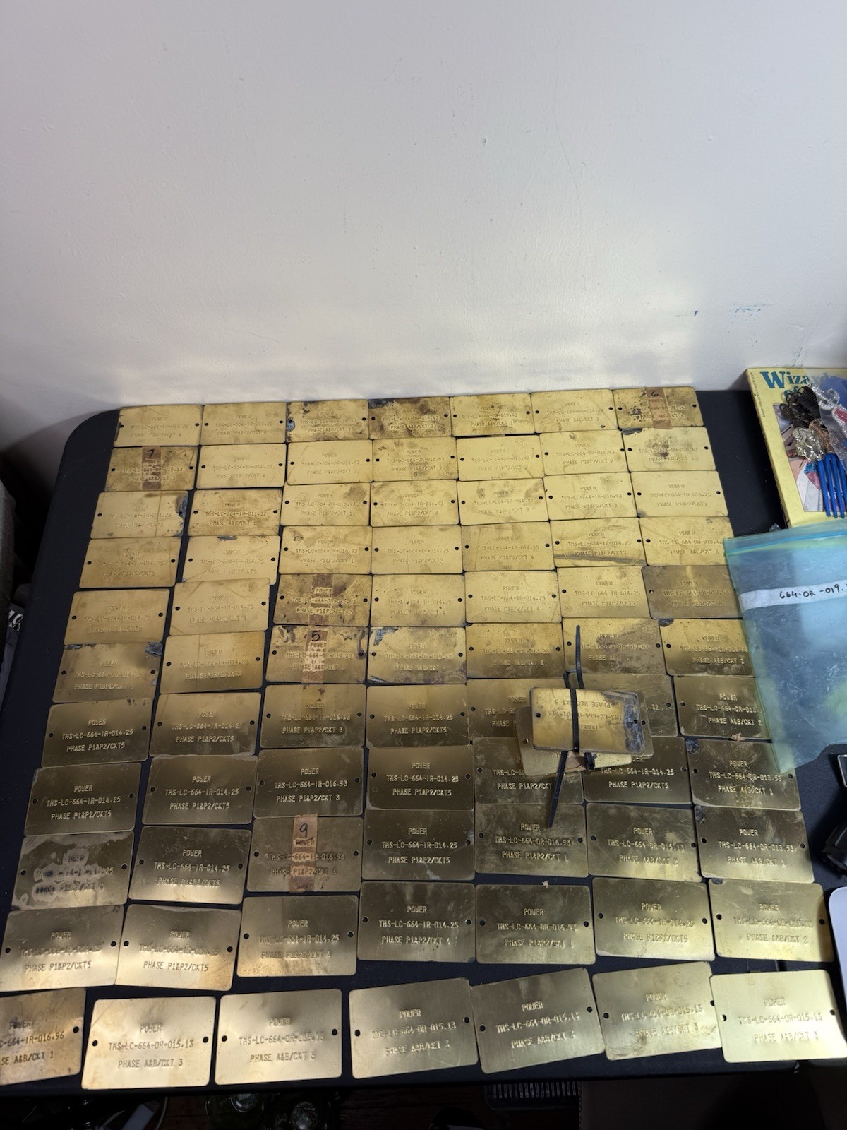 Vintage Lot 95 Brass Industrial Electrical Power Tags Plates Steampunk Hardware