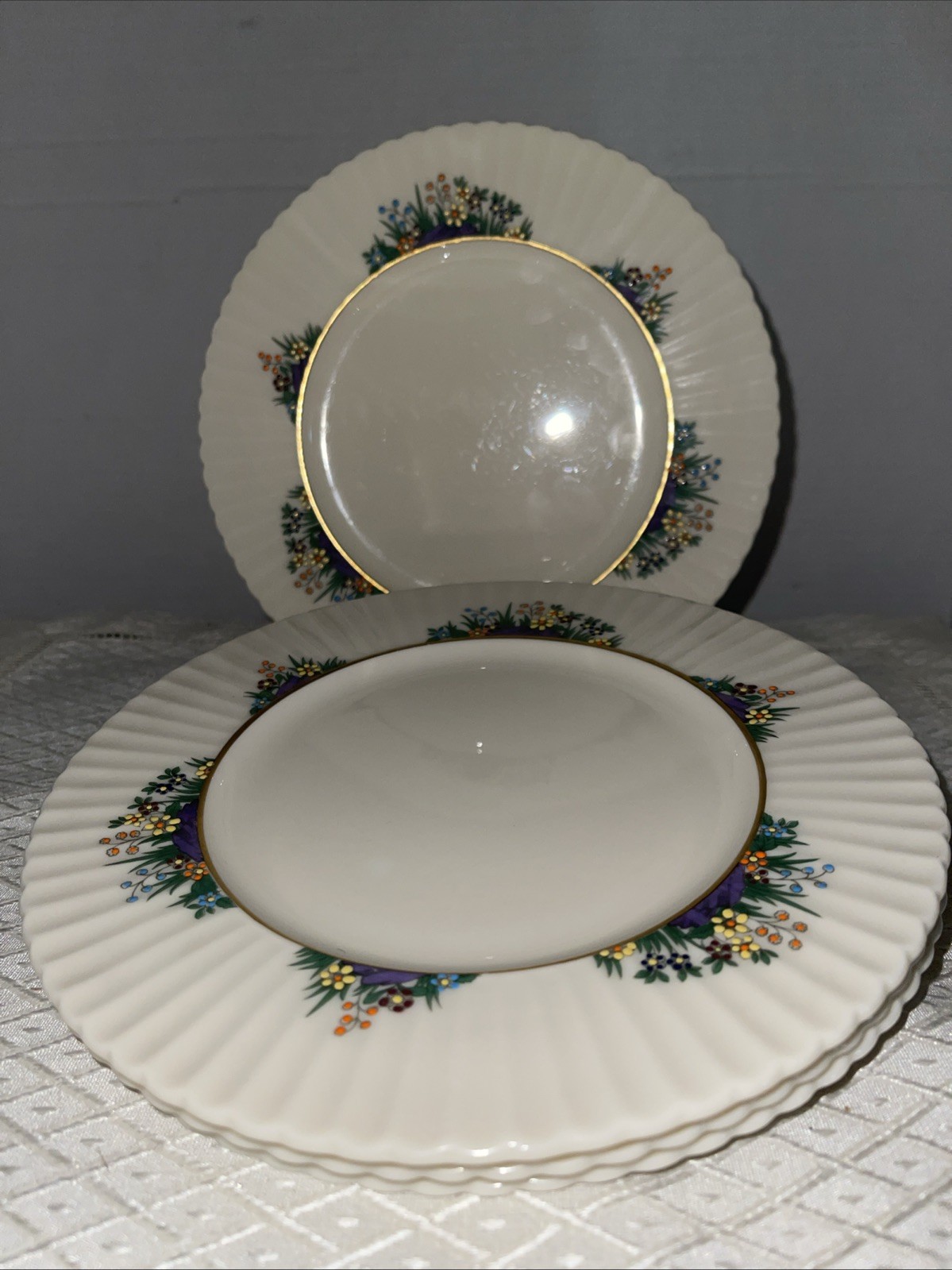 Lenox Rutledge Salad Plates Set 4 Bone China Enameled Flowers Gold Trim 8.5\