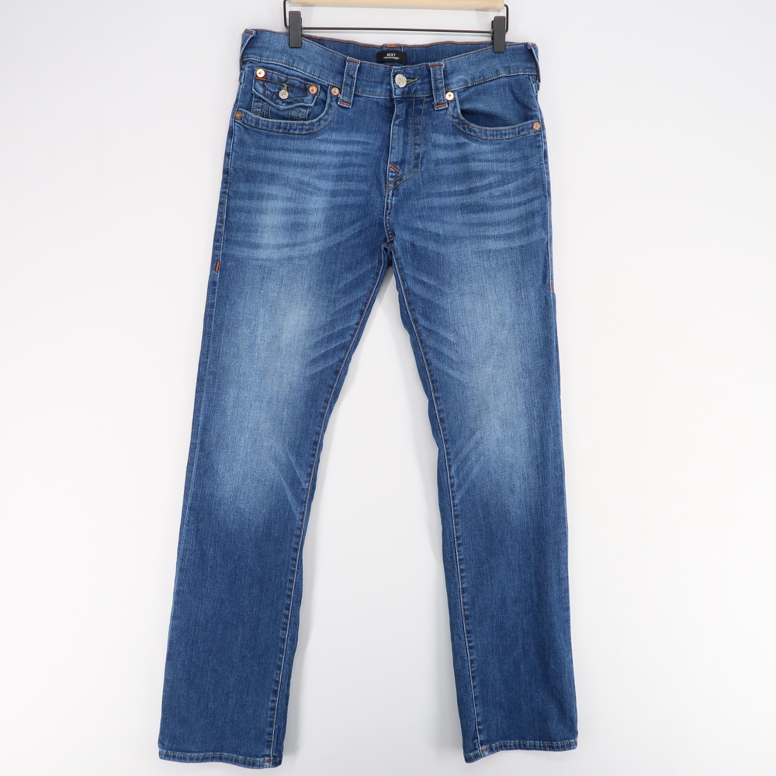 True Religion Ricky Jeans Mens 33 Blue Relaxed Straight Flap Pocket Medium Wash