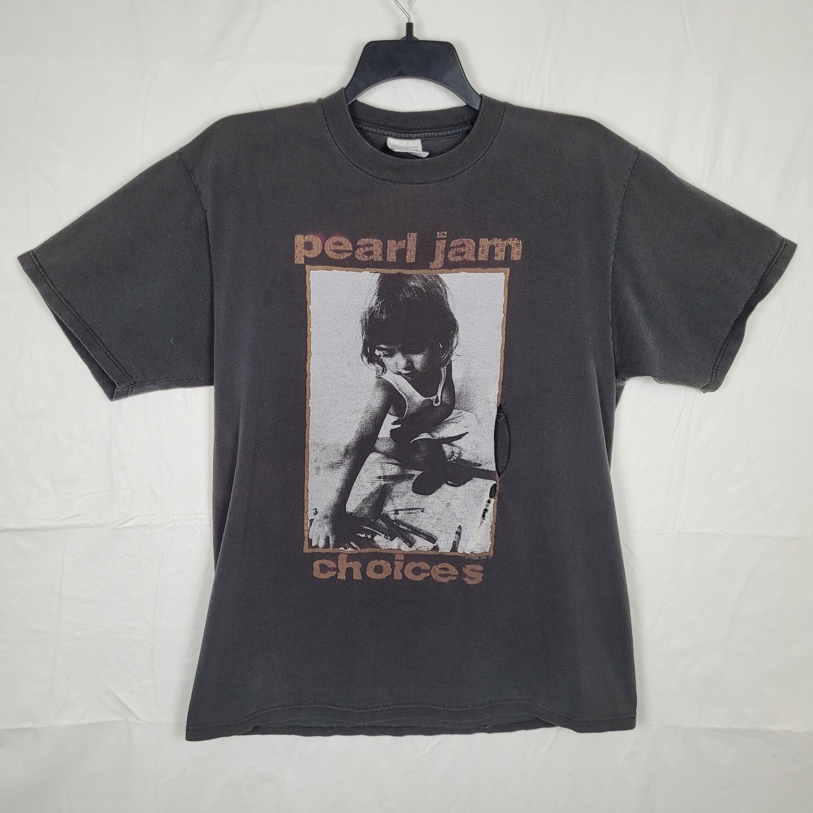 Vintage 1992 Pearl Jam Choices XL T-Shirt Kids Prefer Crayons To Guns *FLAWED*