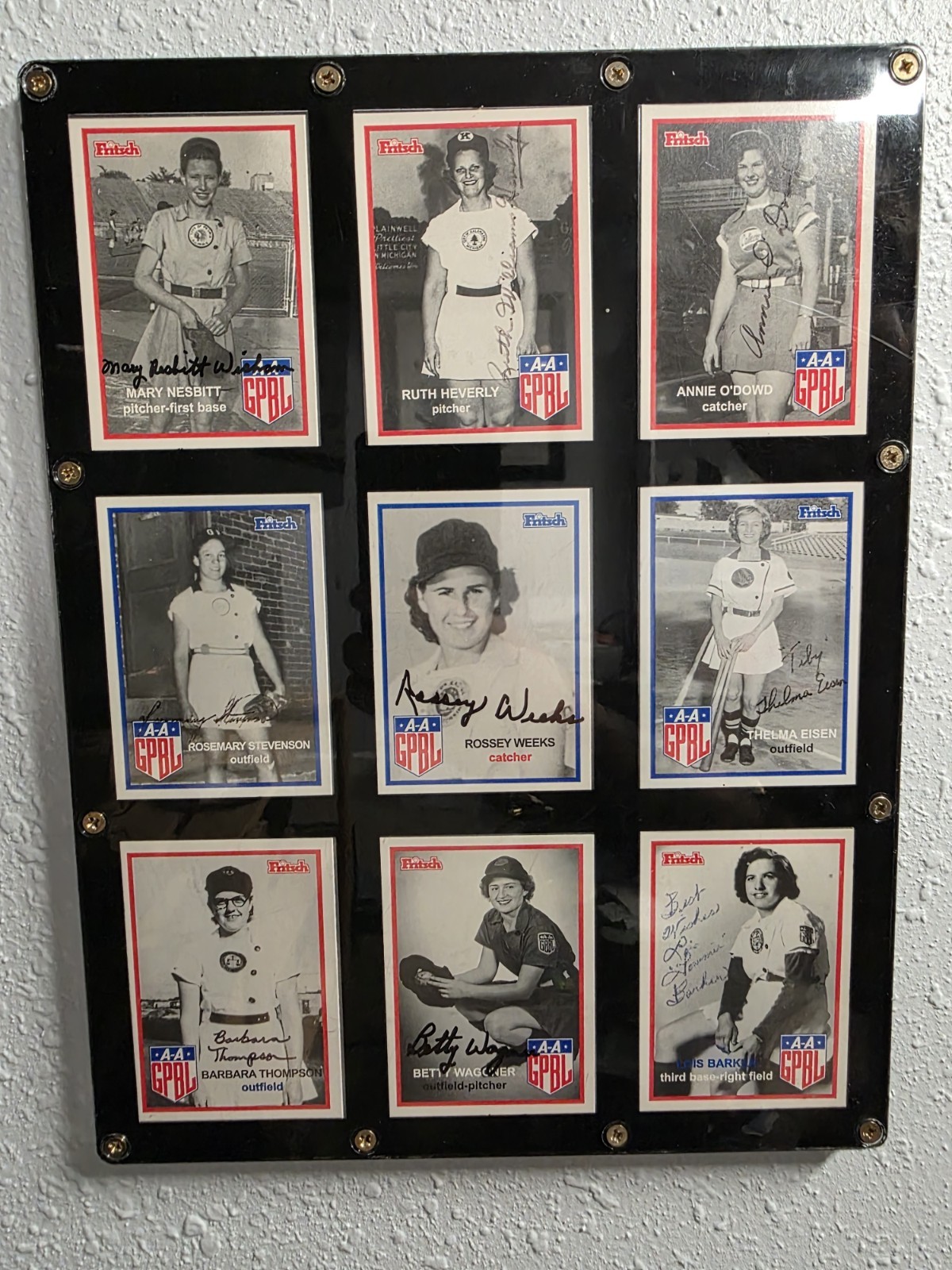 VintageLarryFritsch AAGPBL 9-Card Signed Display Lot All-American Girls Baseball