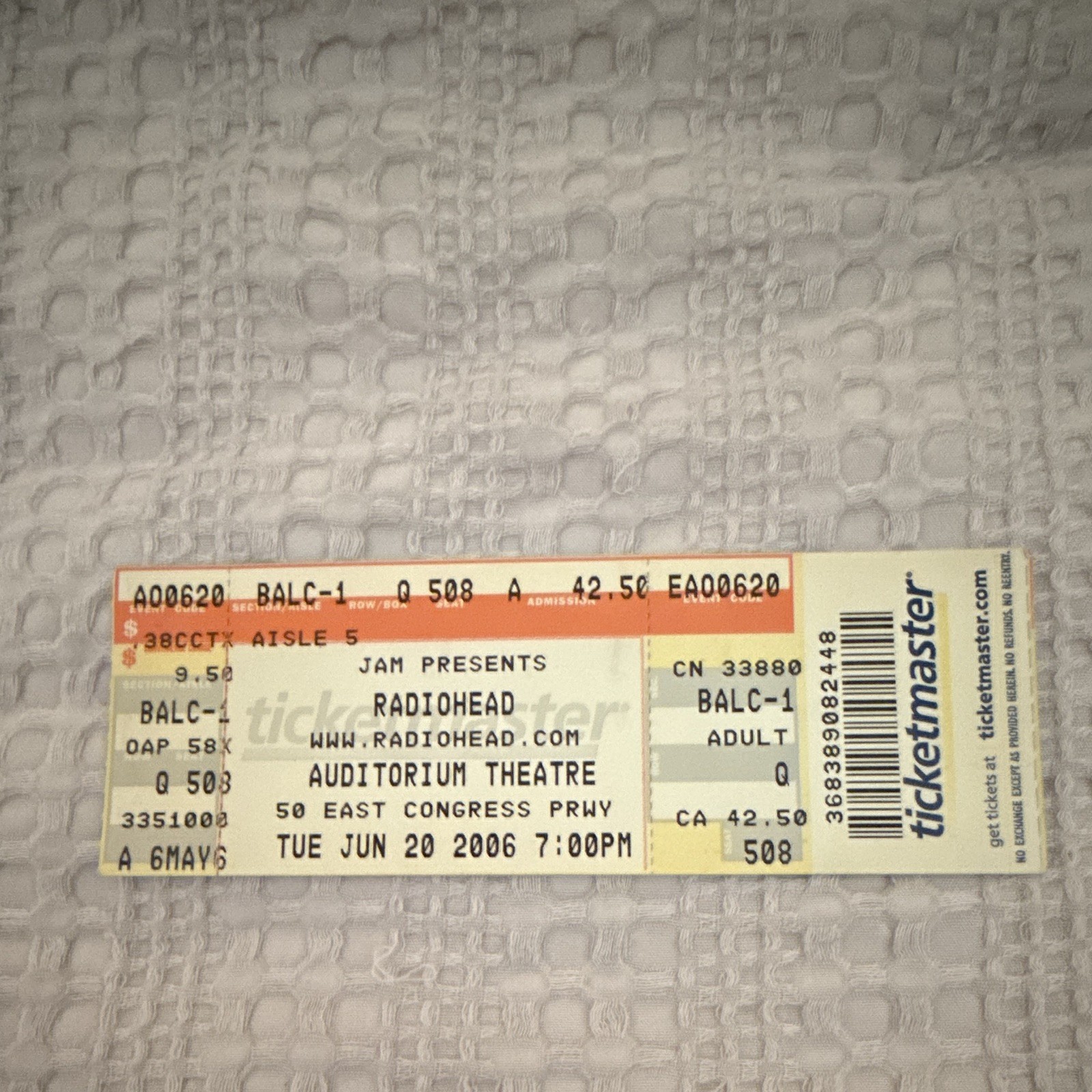 Radiohead Ticket Stub Chicago Auditorium Theatre Jun 20 2006 Memorabilia  Radiohead Ticket Stub Chicago Auditorium Theatre Jun 20 2006 Memorabilia 
