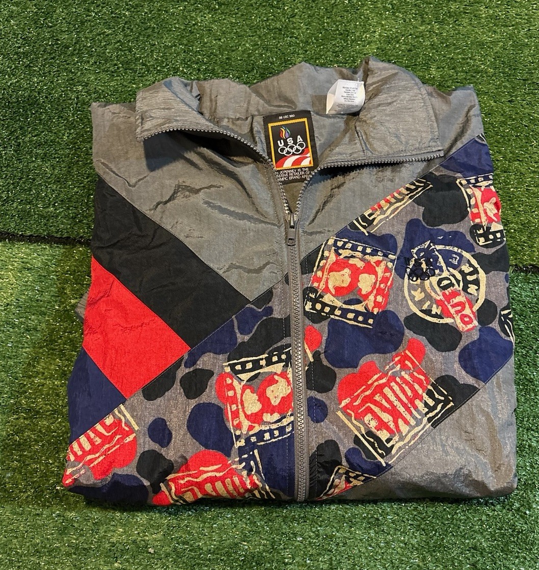 Vintage Olympics jacket mens XL gray red team usa jc penney atlanta 1996 nylon Vintage Olympics jacket mens XL gray red team usa jc penney atlanta 1996 nylon