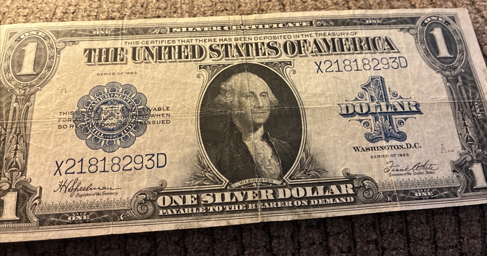 1923 $1 ONE DOLLAR “HORSE BLANKET” SILVER CERTIFICATE LARGE SIZE NOTE
