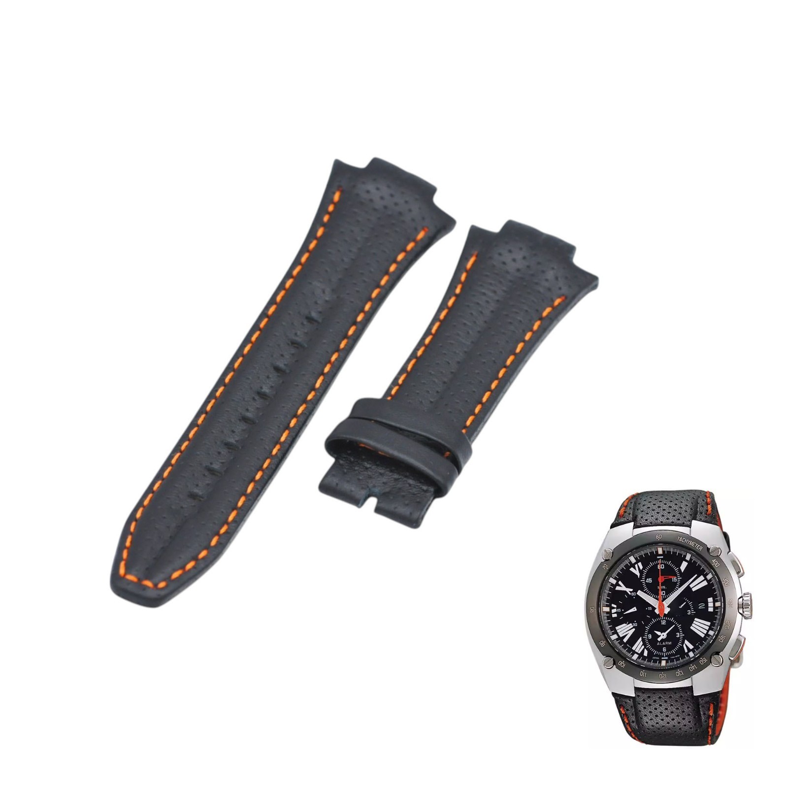 Sportura 7T62-0ED0 15mm Black Leather Watch Strap For Seiko