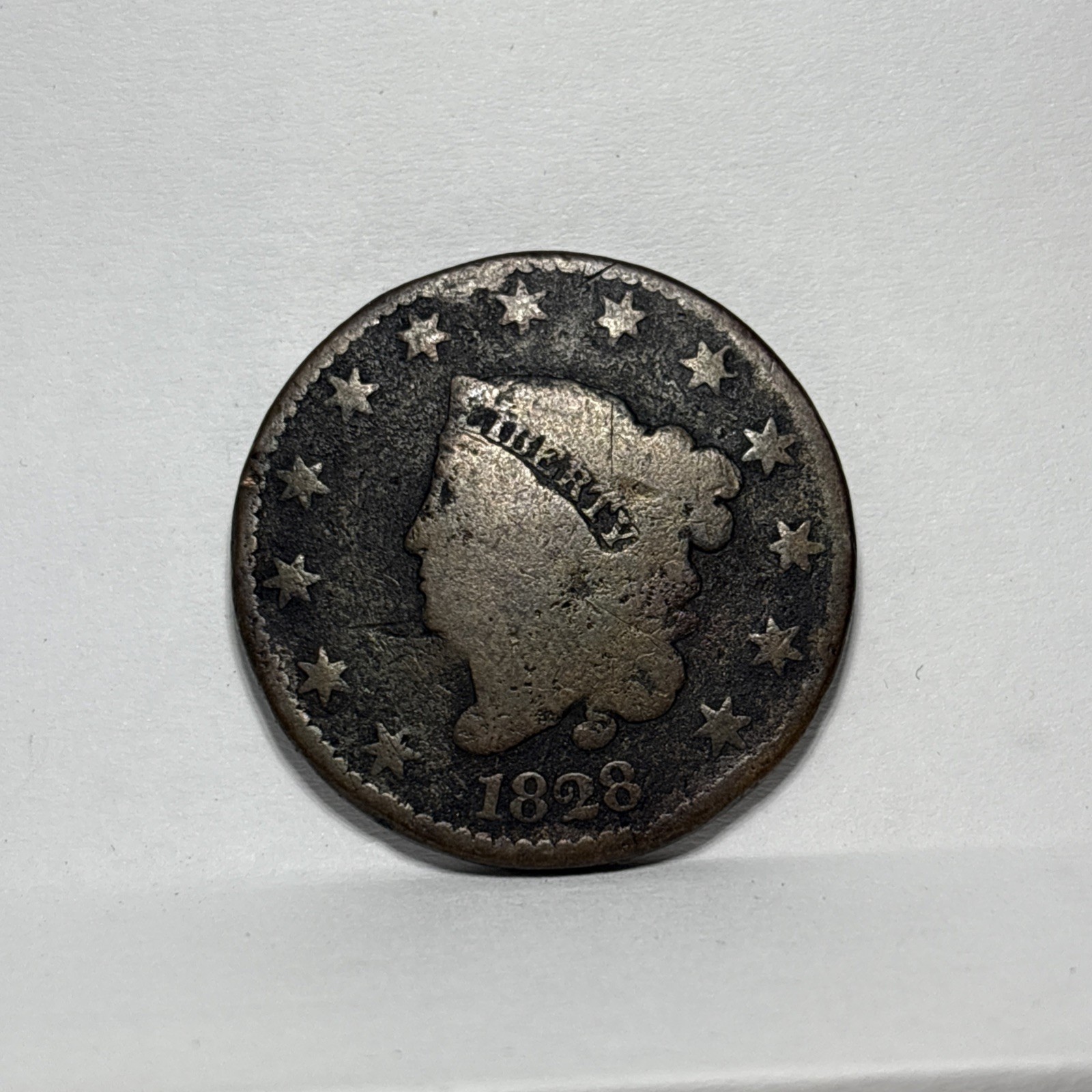 1828 U.S. Coronet Head Large Cent F SQ Base Two