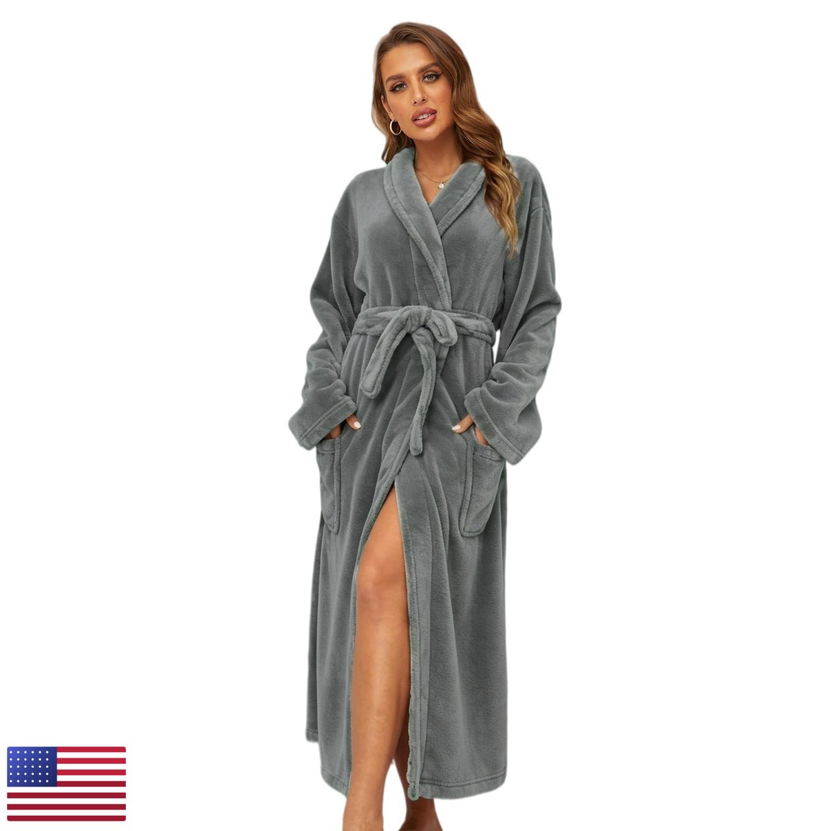RONGTAI Womens Bathrobe Fleece Plush Long Robe XX-Large Gray RONGTAI Womens Bathrobe Fleece Plush Long Robe XX-Large Gray