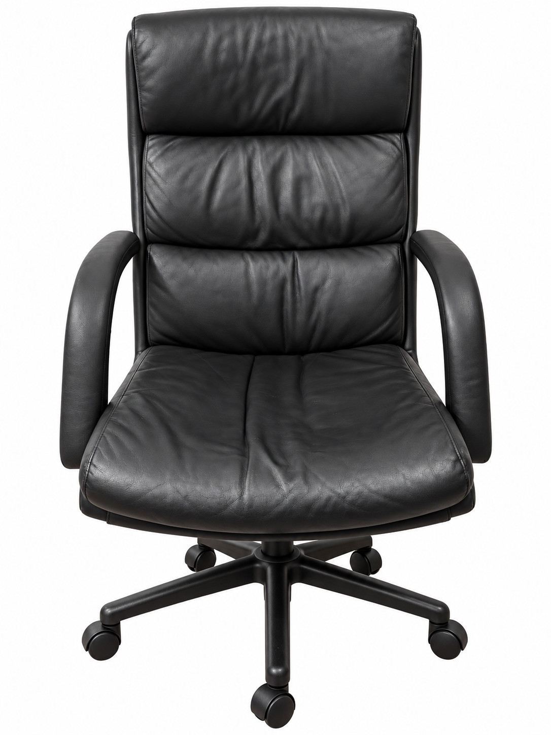 Vintage 1999 Black Genuine Leather Executive Office Chair High Back Swivel Vintage 1999 Black Genuine Leather Executive Office Chair High Back Swivel