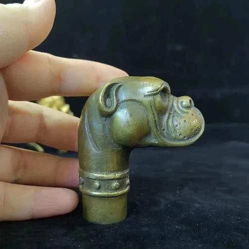 Antique Bull Dog Brass Handle Victorian Cane Wooden Walking Stick 11 Cm