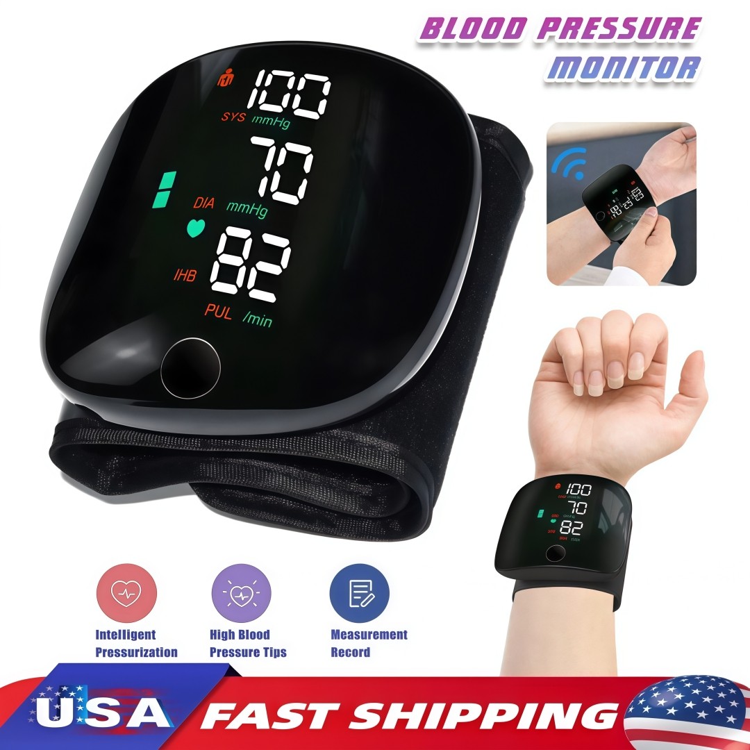 LED Blood Pressure Monitor Wrist Rechargeable Voice Broadcast Heart Rate Machine