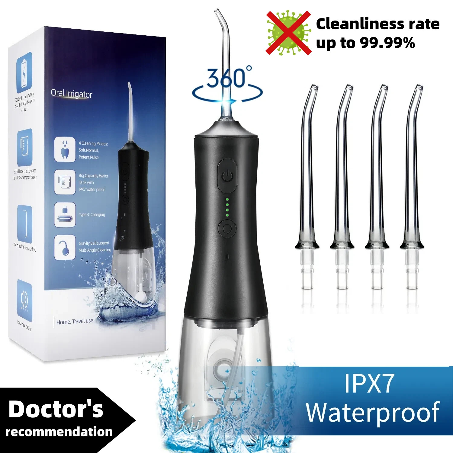 Waterpik Cordless Dental Water Flosser Oral Irrigator Teeth Cleaner 5 Jet Tips