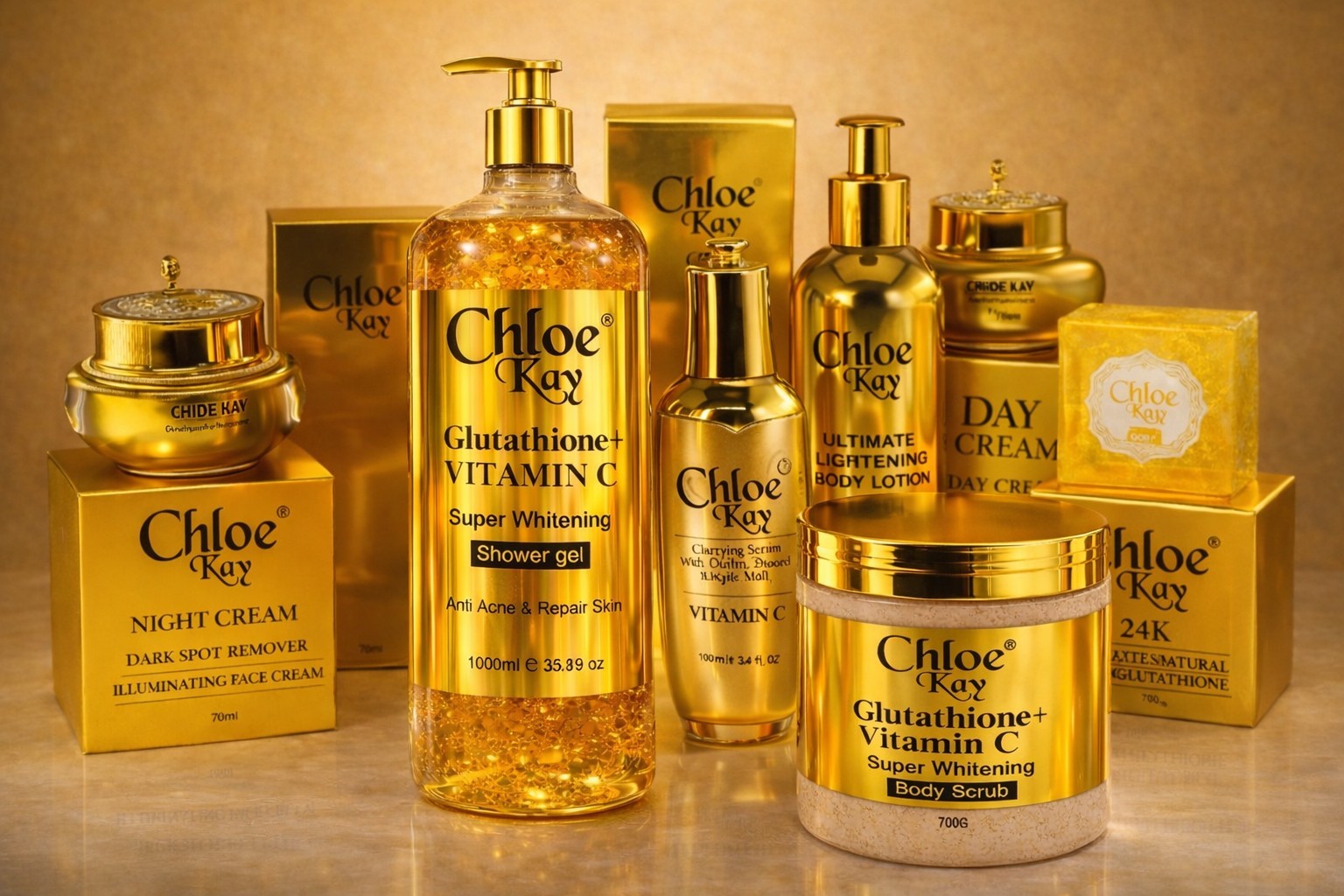 Chloe Kay Luxury Lotion, Serum,Day Cream,Night Cream, Soap, Shower Gel And Scrub