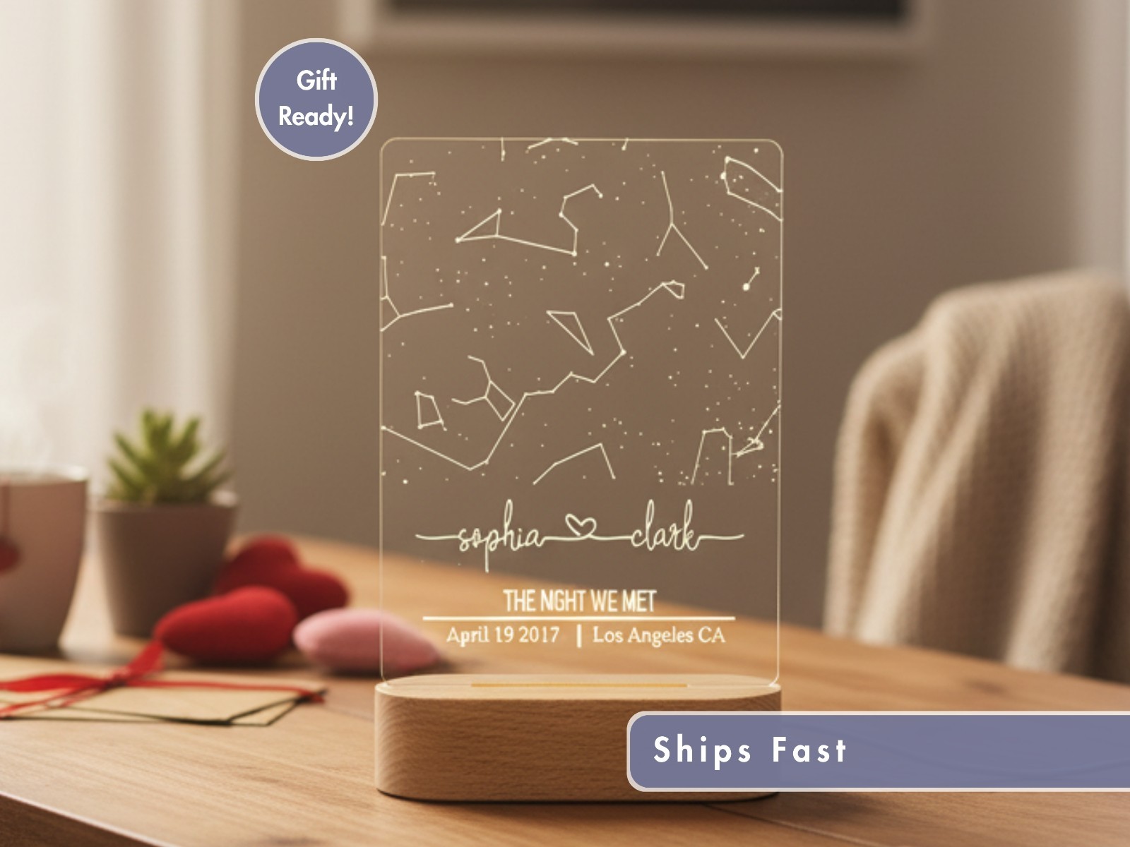 Custom Star Map Night Light, Personalized Anniversary or Couples Gift