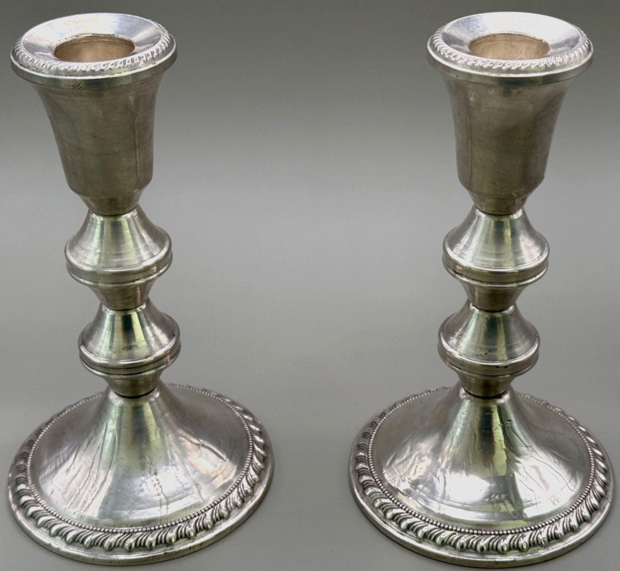 Vintage Duchin Creation Weighted Sterling Silver Candlesticks Pair Gadroon 6.25\