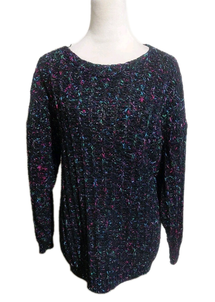 Black Confetti Knit Sweater Pink Blue Authentic Forenza Sportswear SZ Small VTG