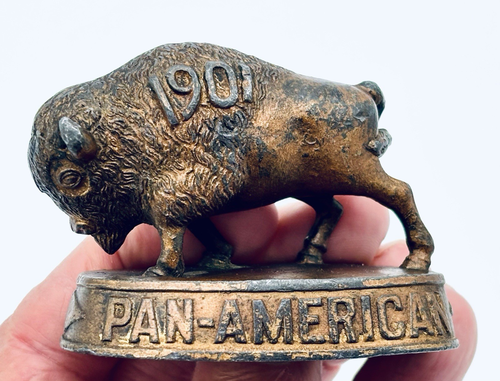 Antq 1901 Pan-American Exposition Brass Buffalo Paperweight 
