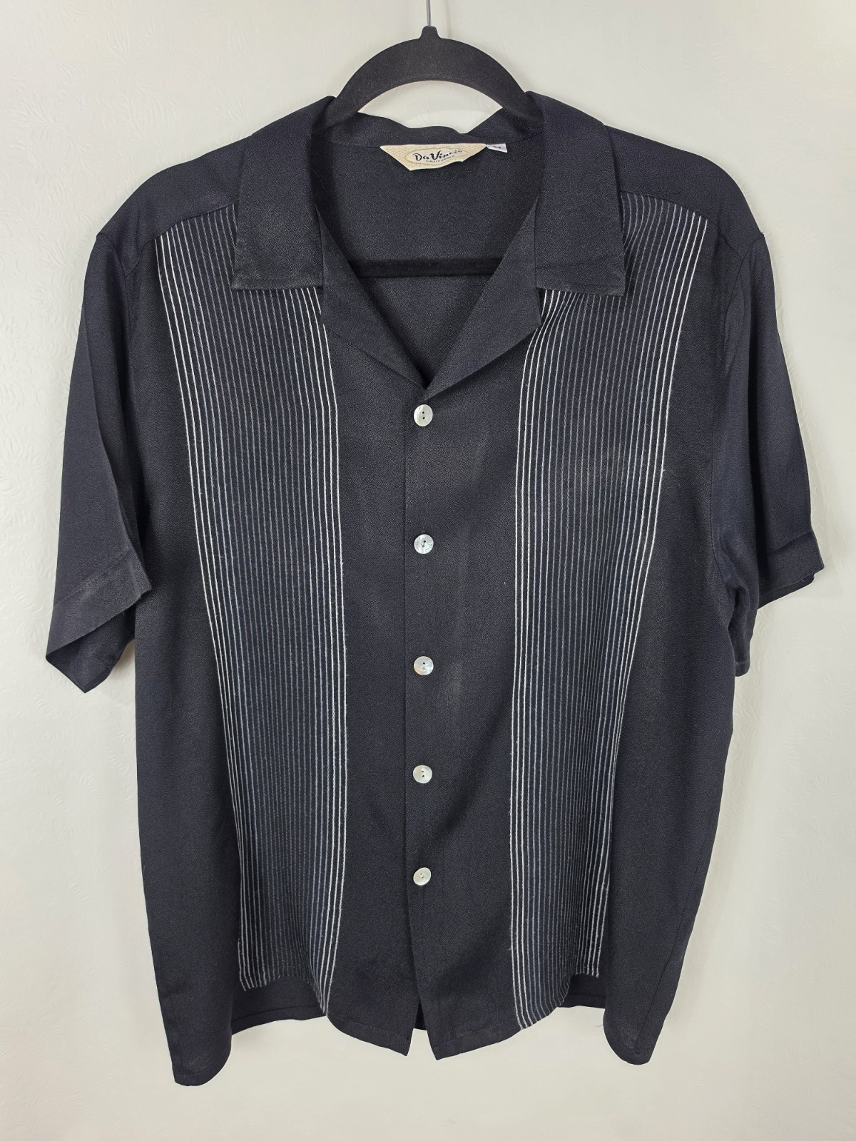 VTG Da Vinci California Hipster Bowling Shirt Sz M Rayon Acetate Abalone Buttons