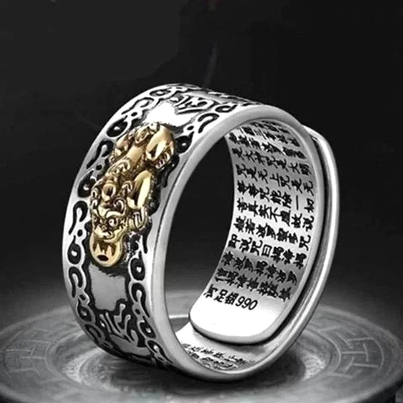 Feng Shui Pixiu Adjustable Ring Buddhist Mantra Attract Wealth Lucky Ring Charm