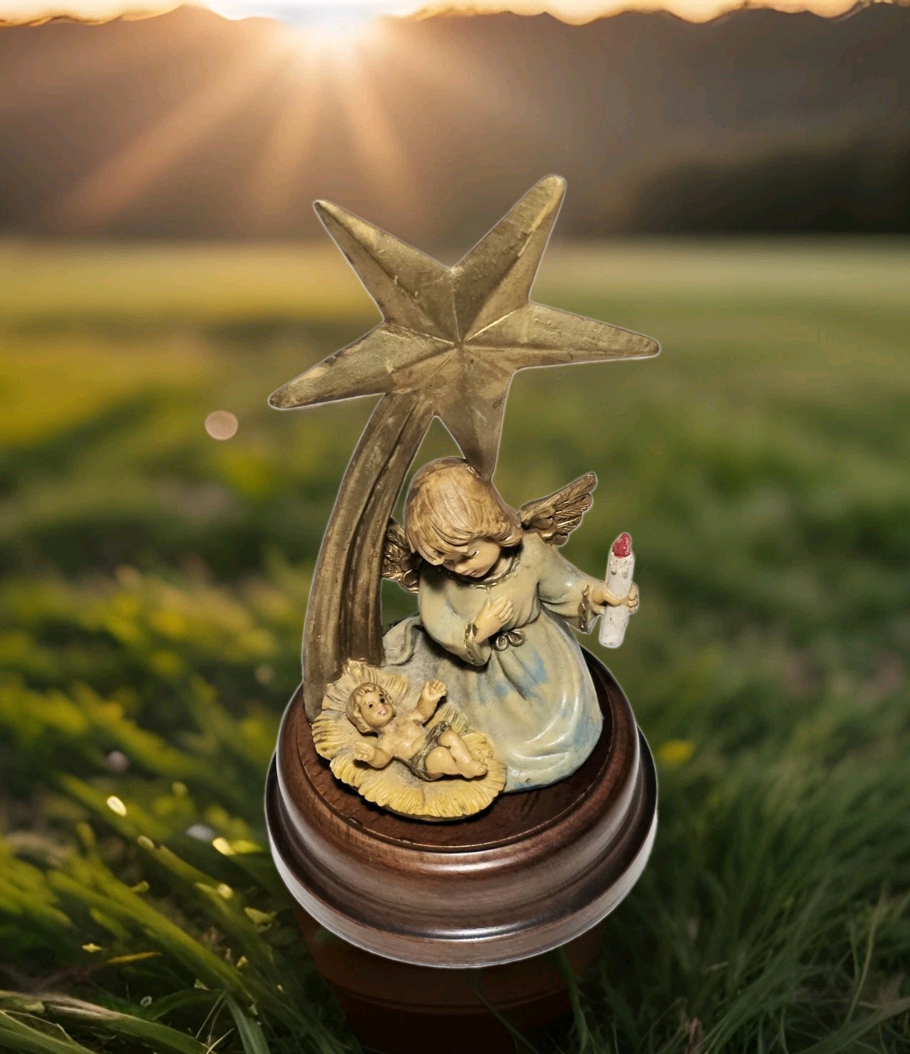 Angel & Jesus Music Box Italy Plays Silent Night Vtg Italian Musical Revolving