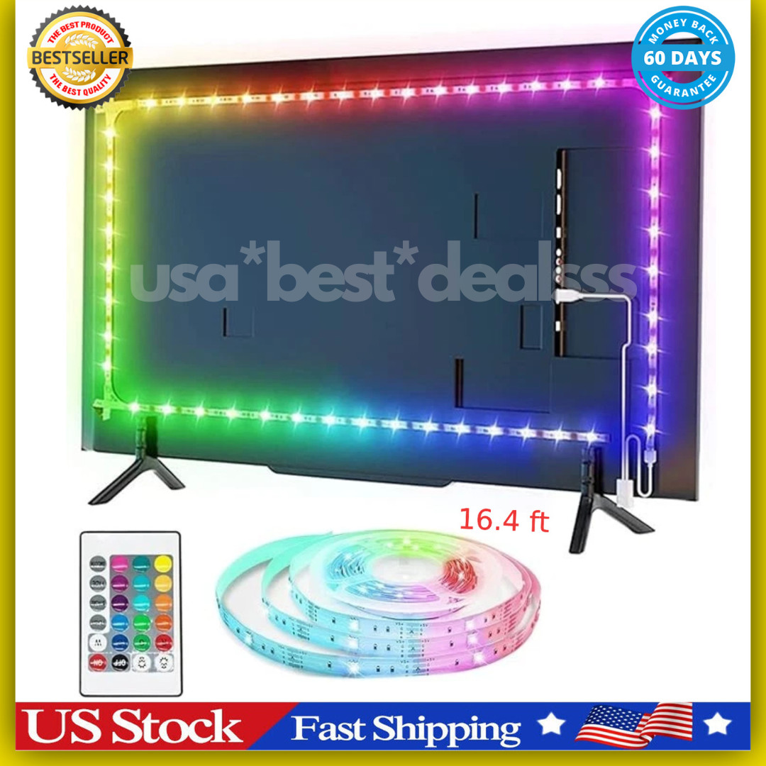 16.4ft LED TV Backlight Strip – USB Light Strip for 32–80 Inch TVs and Monitors